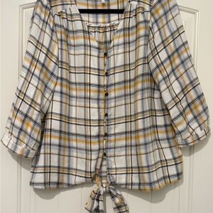 Maurices Yellow and Black Plaid Button-Down Shirt